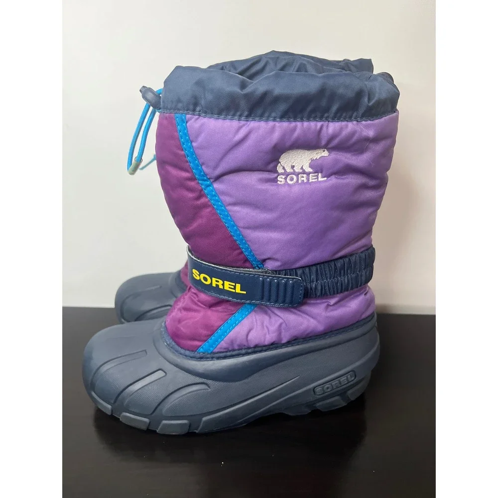 Sorel Snow Boots Purple Navy Blue Kids Size 4 Waterproof Insulated Winter